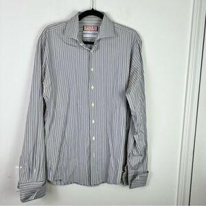 Pink Thomas Pink shirt mens 16 grey striped slim fit button down 100% cotton